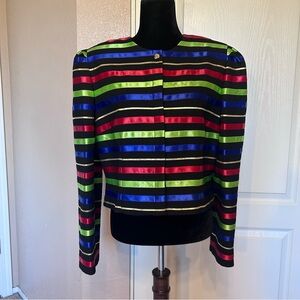 Vintage Jacqueline Ferrer Black with Vivid Color Stripes Jacket Blazer Size 14